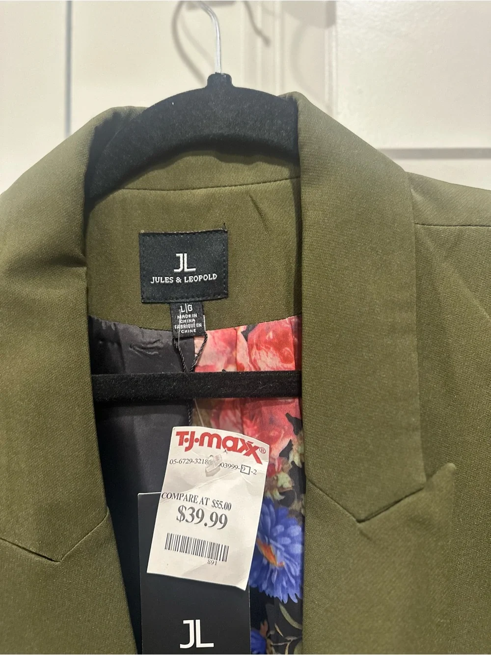 Jules & Leopold Olive Green Double-Breasted Blazer with Gold Buttons